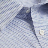 Contemporary Fit, Classic Collar, Double Cuff Shirt in a Blue, Navy & White Textured Twill Cotton