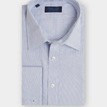 Contemporary Fit, Classic Collar, Double Cuff Shirt in a Blue, Navy & White Textured Twill Cotton