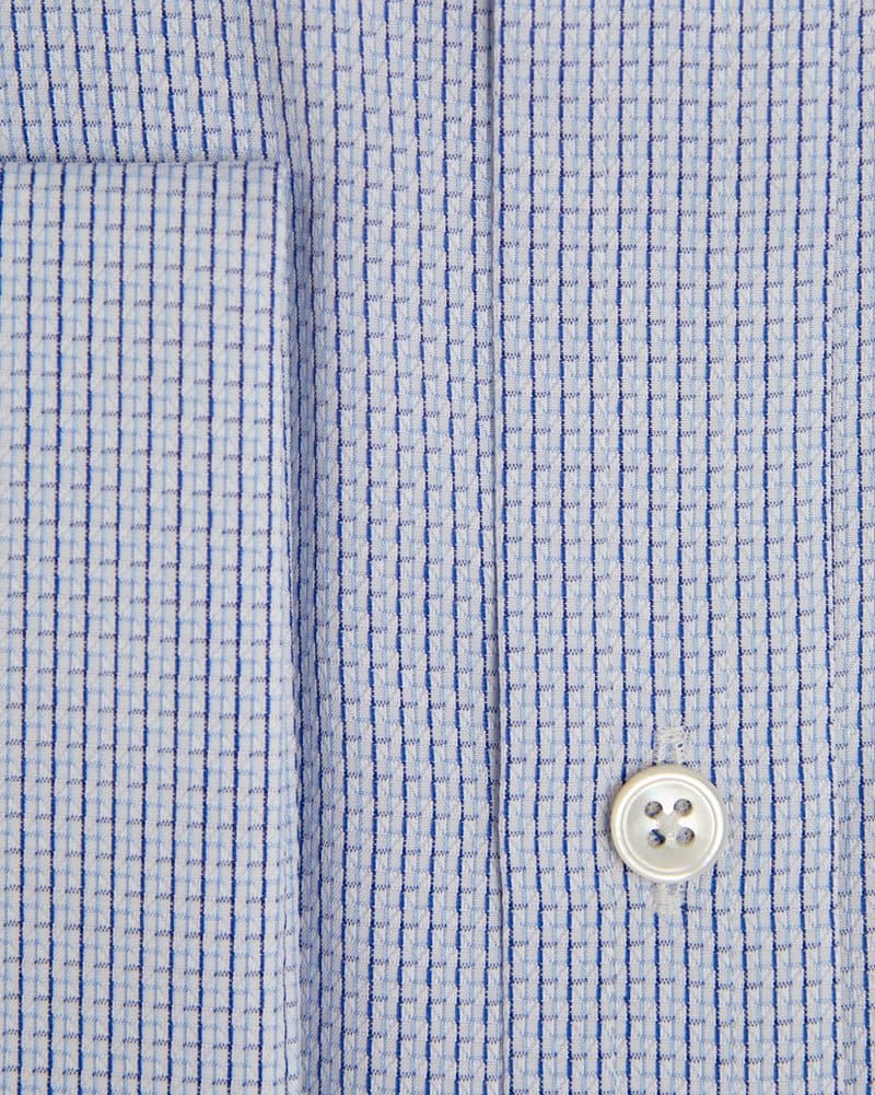 Contemporary Fit, Classic Collar, Double Cuff Shirt in a Blue, Navy & White Textured Twill Cotton