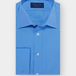 Contemporary Fit, Classic Collar, Double Cuff Shirt In Plain Blue