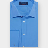 Contemporary Fit, Classic Collar, Double Cuff Shirt In Plain Blue