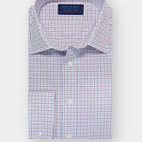 Contemporary Fit, Classic Collar, Double Cuff White With Wine & Light Blue Overcheck