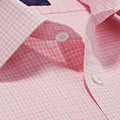 Contemporary Fit, Classic Collar, Two Button Cuff in Pink Grid Gingham Check