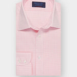 Contemporary Fit, Classic Collar, Two Button Cuff in Pink Grid Gingham Check