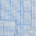 Contemporary Fit, Classic Collar, Two Button Cuff in Sky Houndstooth With Blue Overcheck