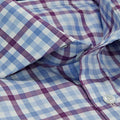 Contemporary Fit, Cut-away Collar, 2 Button Cuff Purple, Blue & White Large Check Twill Cotton Shirt