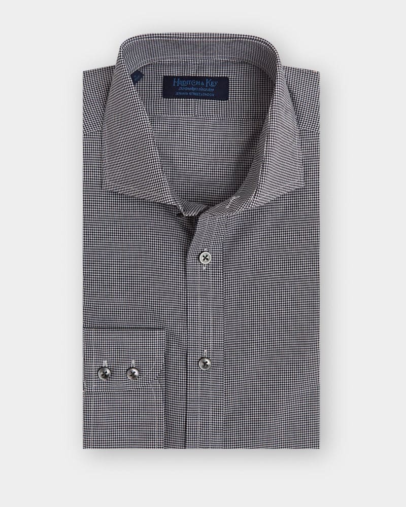 Contemporary Fit, Cut - away Collar, 2 Button Cuff Shirt in a Black & White Check Poplin Cotton