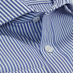 Contemporary Fit, Cut-away Collar, 2 Button Cuff Shirt in a Blue & White Medium Bengal Poplin Cotton