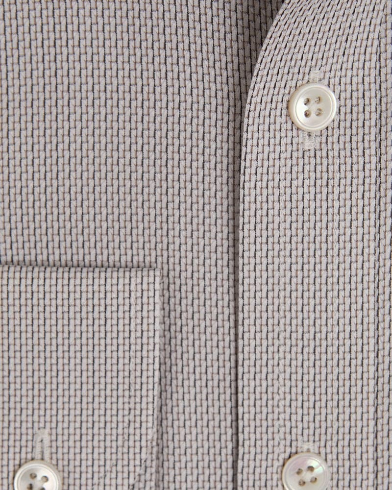Contemporary Fit, Cut - away Collar, 2 Button Cuff Shirt in a Brown, Navy & White Textured Twill Cotton