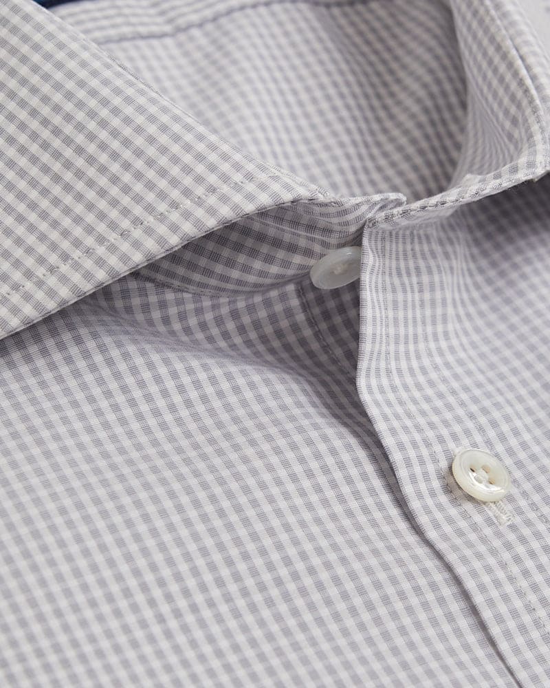 Contemporary Fit, Cut - away Collar, 2 Button Cuff Shirt in a Grey & White Check Poplin Cotton