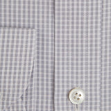 Contemporary Fit, Cut - away Collar, 2 Button Cuff Shirt in a Grey & White Check Poplin Cotton