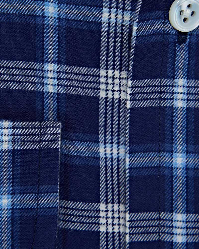Contemporary Fit, Cut-away Collar, 2 Button Cuff Shirt in a Navy Check Brushed Cotton