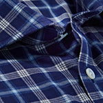Contemporary Fit, Cut-away Collar, 2 Button Cuff Shirt in a Navy Check Brushed Cotton