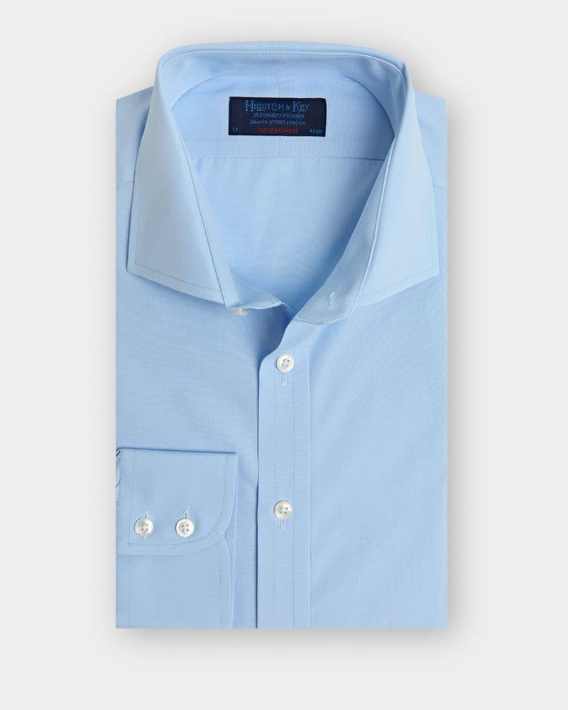 Contemporary Fit, Cut - away Collar, 2 Button Cuff Shirt in a Plain Ice Blue Poplin Cotton