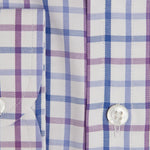 Contemporary Fit, Cut - away Collar, 2 Button Cuff Shirt in a Purple, Blue & White Overcheck Twill Cotton