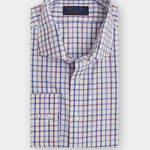 Contemporary Fit, Cut - away Collar, 2 Button Cuff Shirt in a Purple, Blue & White Overcheck Twill Cotton