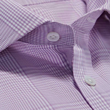 Contemporary Fit, Cut-away Collar, 2 Button Cuff Shirt In Lilac & White Graduated Check Poplin Cotton