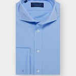 Contemporary Fit, Cut-away Collar, Double Cuff Shirt in a Plain Sky Blue Poplin Cotton