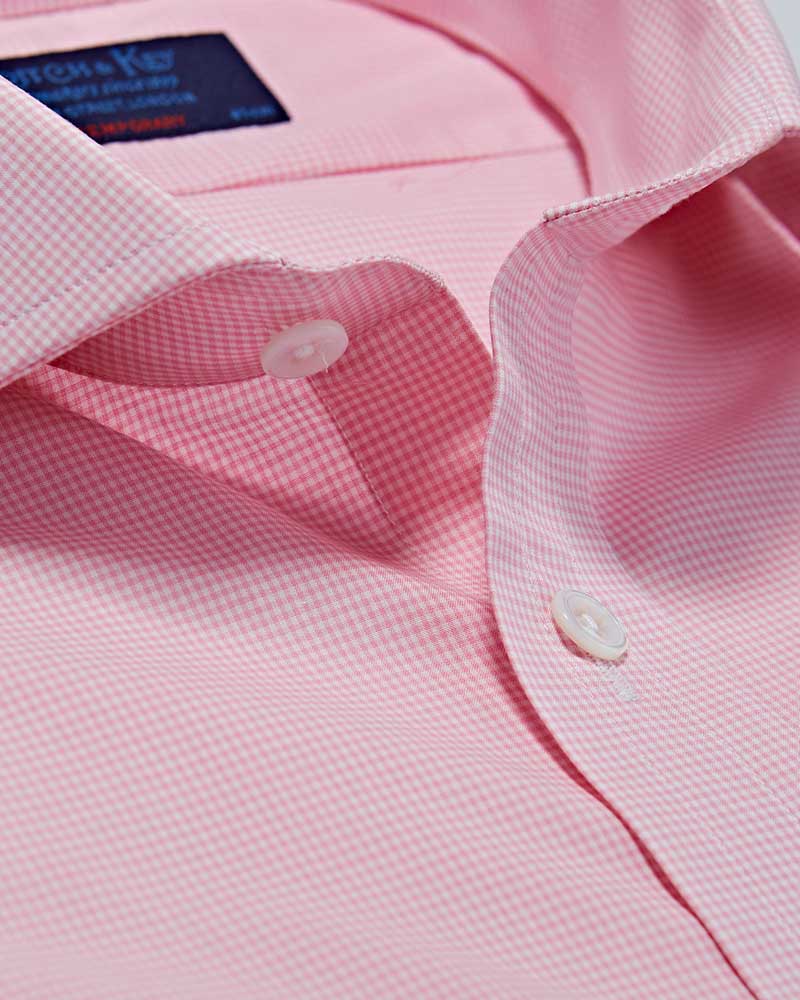 Contemporary Fit, Cutaway Collar, 2 Button Cuff Shirt in Pink Micro Check