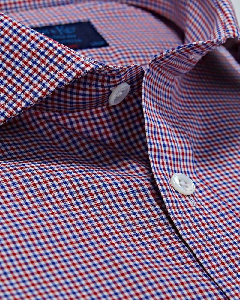 Contemporary Fit, Cutaway Collar, 2 Button Cuff Shirt in Red, Sky Blue & White Check