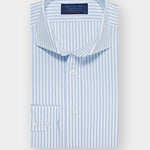 Contemporary Fit, Cutaway Collar, Two Button Cuff Light Blue Grid Stripe