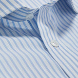 Contemporary Fit, Cutaway Collar, Two Button Cuff Light Blue Grid Stripe