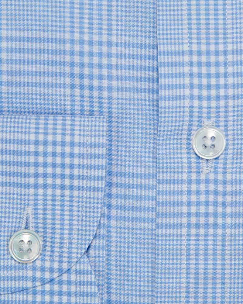 Contemporary Fit, Cutaway Collar, Two Button Cuff Light Blue & White POW Check