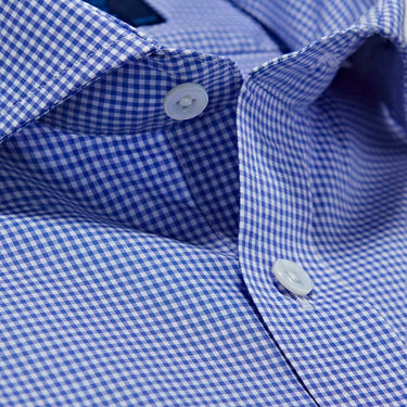 Contemporary Fit, Cutaway Collar, Two Button Cuff Shirt In Blue & White Fine Check