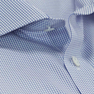 Contemporary Fit, Cutaway Collar,2 Button Cuff Shirt In Blue And White Check