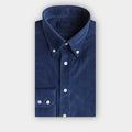 Contemporary Fit Dark Blue Fine Corduroy Shirt with Button Down Collar & Two Button Cuff