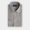 Contemporary Fit Green Multi Check Cotton Twill Shirt with Classic Collar & Two Button Cuff