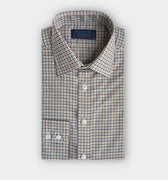 Contemporary Fit Green Multi Check Cotton Twill Shirt with Classic Collar & Two Button Cuff