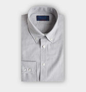 Contemporary Fit Grey Small Herringbone Brushed Cotton Shirt with Button Down Collar & Two Button Cuff