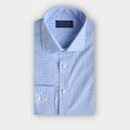 Contemporary Fit Light Blue Micro Check Cotton Shirt with Cut - away Collar & Two Button Cuff