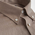 Contemporary Fit Light Brown Small Herringbone Brushed Cotton Shirt with Button Down Collar & Two Button Cuff