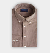 Contemporary Fit Light Brown Small Herringbone Brushed Cotton Shirt with Button Down Collar & Two Button Cuff