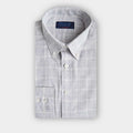 Contemporary Fit Light Grey Large Check Brushed Cotton Shirt with Button Down Collar & Two Button Cuff