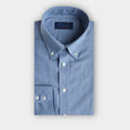 Contemporary Fit Mid Blue Small Herringbone Brushed Cotton Shirt with Button Down Collar & Two Button Cuff