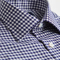 Contemporary Fit Navy Gingham Check Cotton Twill Shirt with Classic Collar & Two Button Cuff