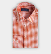 Contemporary Fit Orange Gingham Check Cotton Twill Shirt with Classic Collar & Two Button Cuff