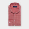 Contemporary Fit Red Gingham Check Cotton Poplin Shirt with Cut - away Collar & Two Button Cuff