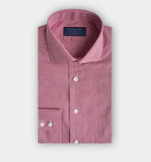 Contemporary Fit Red Micro Check Cotton Shirt with Cut - away Collar & Two Button Cuff