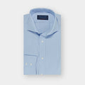 Contemporary Fit Sky Blue Hairline Stripe Cotton Poplin Shirt with Cut - away Collar & Two Button Cuff