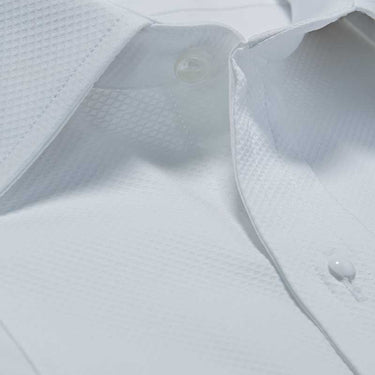 Contemporary Fit, White Poplin Cotton Shirt with a Marcella Front, Classic Collar & Double Cuffs