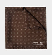 Dark Brown & White Small Spot Silk Pocket Square