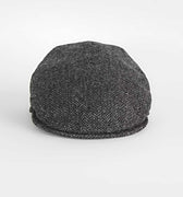 Dark Grey Herringbone 100% Wool Made In England Flat Cap