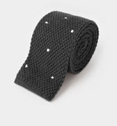 Dark Grey & White Spot Knitted Cashmere Tie