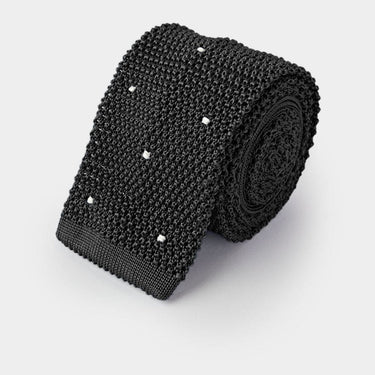 Dark Navy & White Spot Knitted Silk Tie