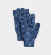 Denim Blue Moss Stitch Pure Cashmere Gloves