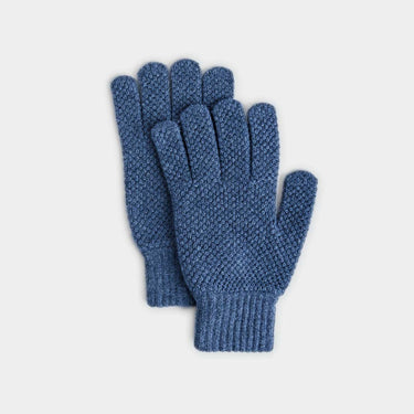 Denim Blue Moss Stitch Pure Cashmere Gloves